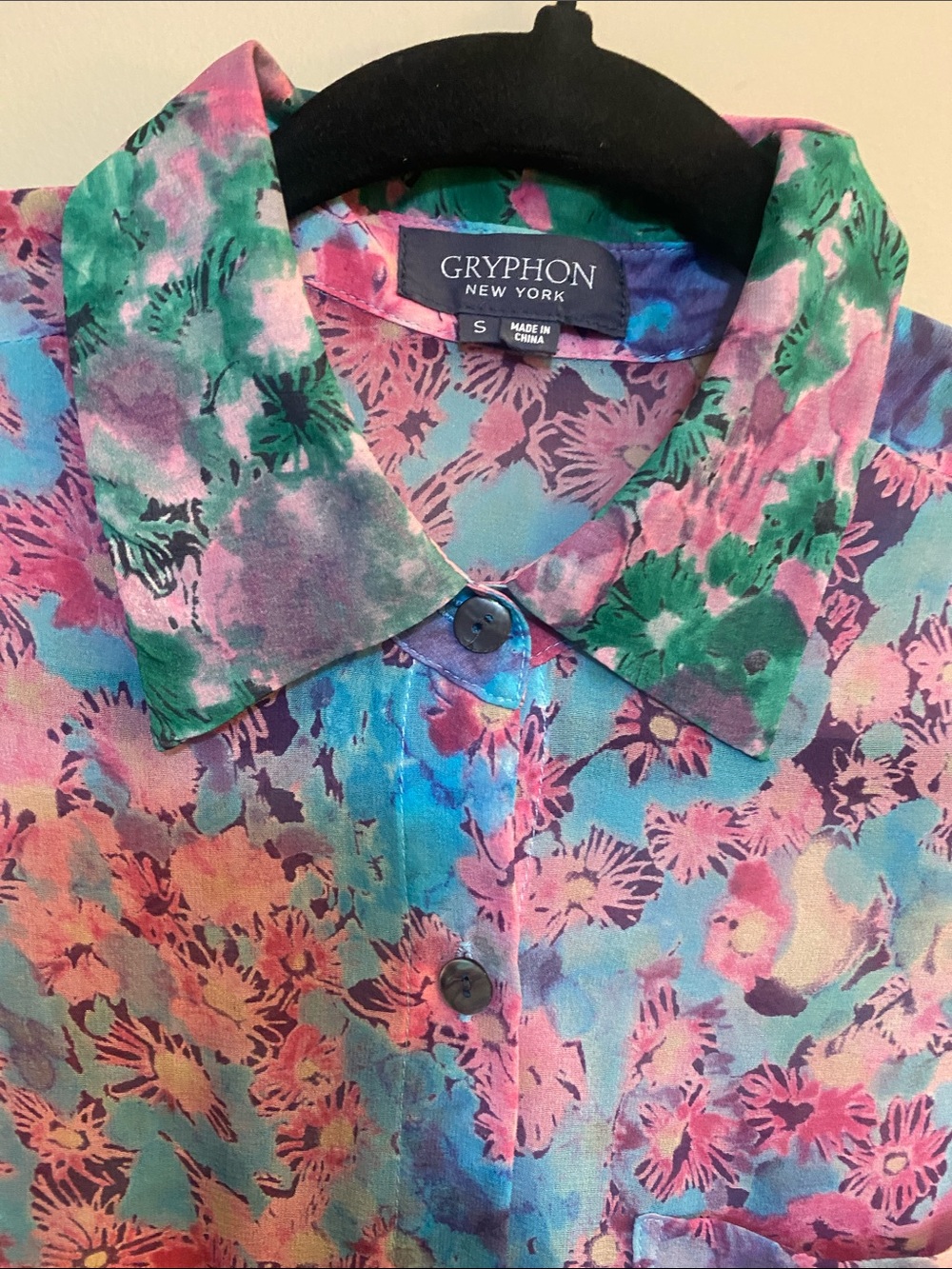 Gryphon Sleeveless Collared Mini Dress - Pink, Green & Blue Floral - Picture 3 of 10